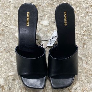 EXPRESS Square Toe Mid Heeled Sandals BLACK 8